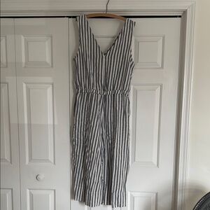Striped V-Neck Sleeveless Jumpsuit Dress - Blue and White